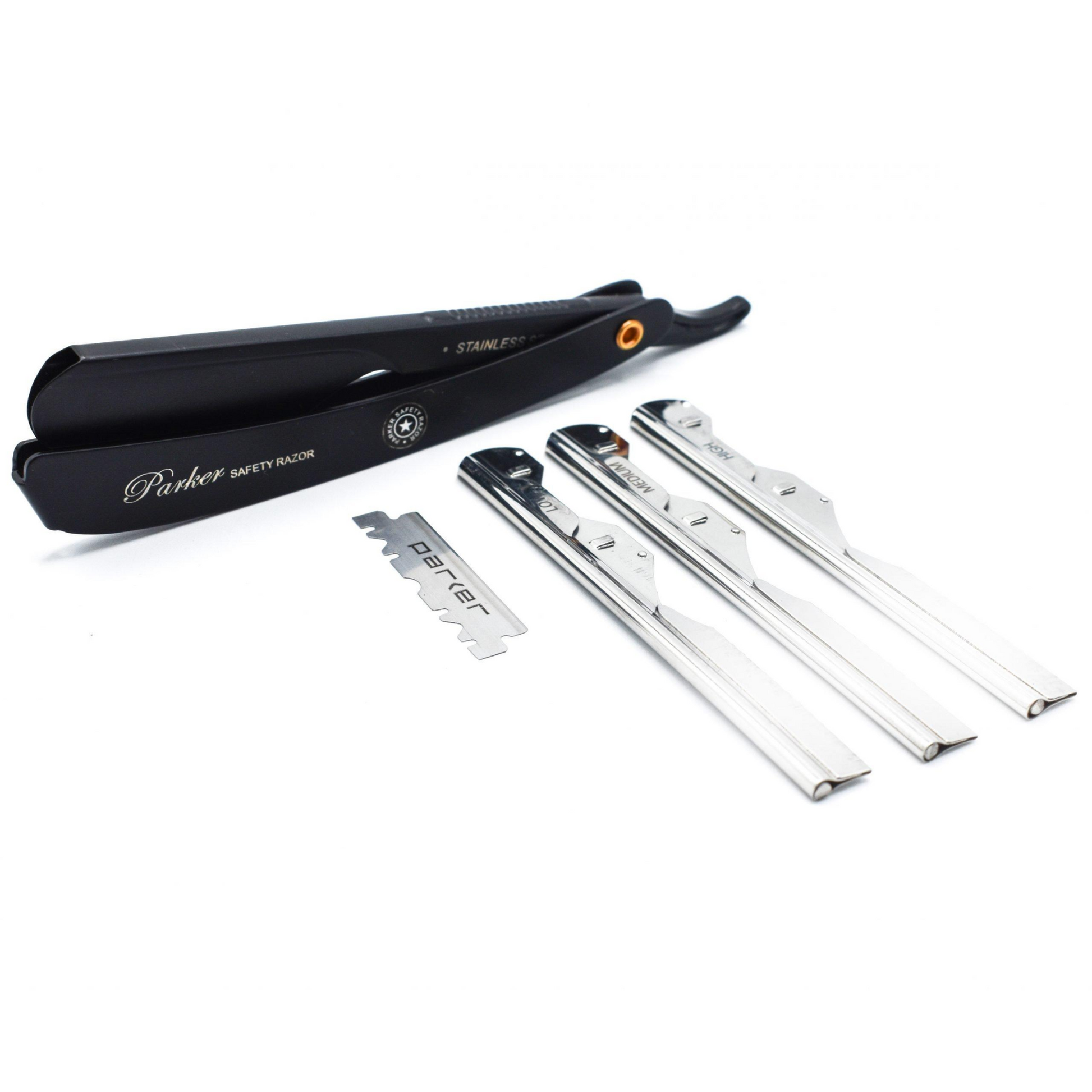 alternate image of parker stainless steel black adjustable barber razor 