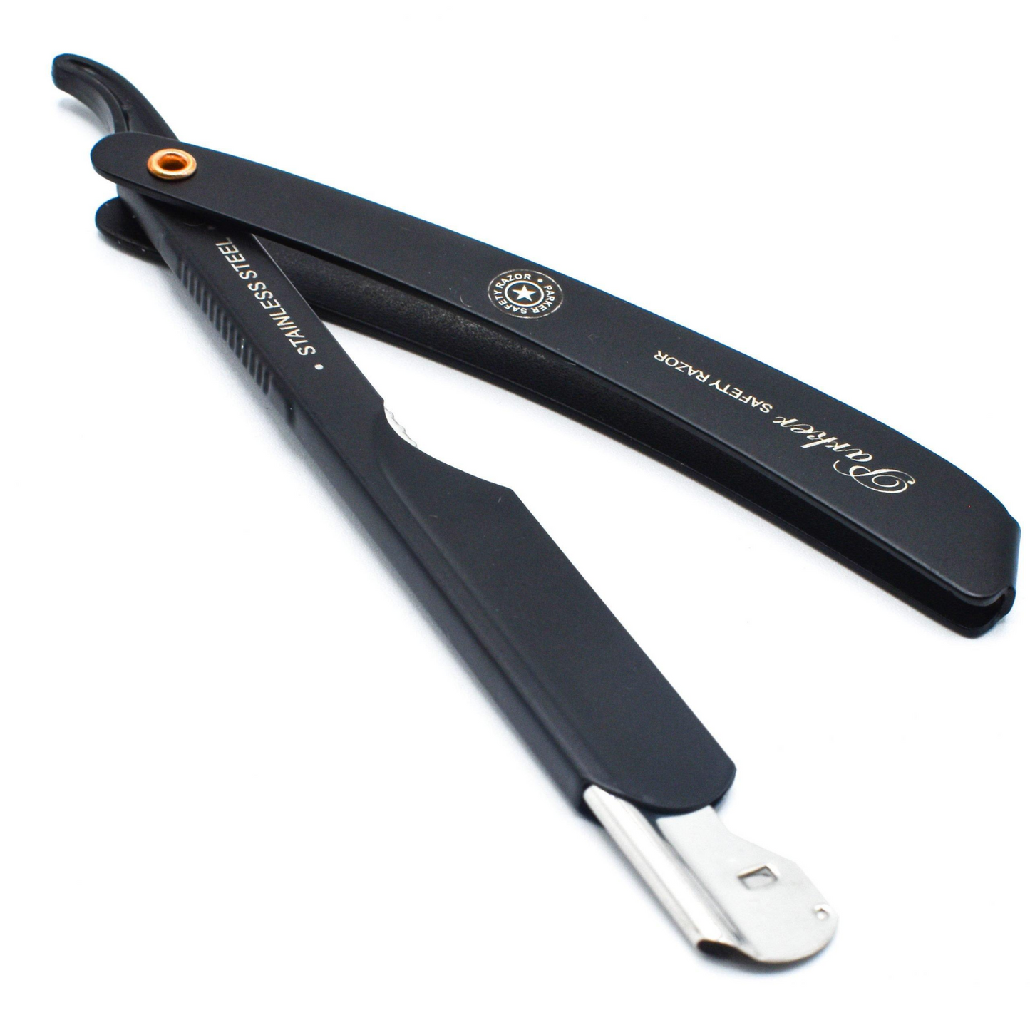alternate image of parker stainless steel black adjustable barber razor 