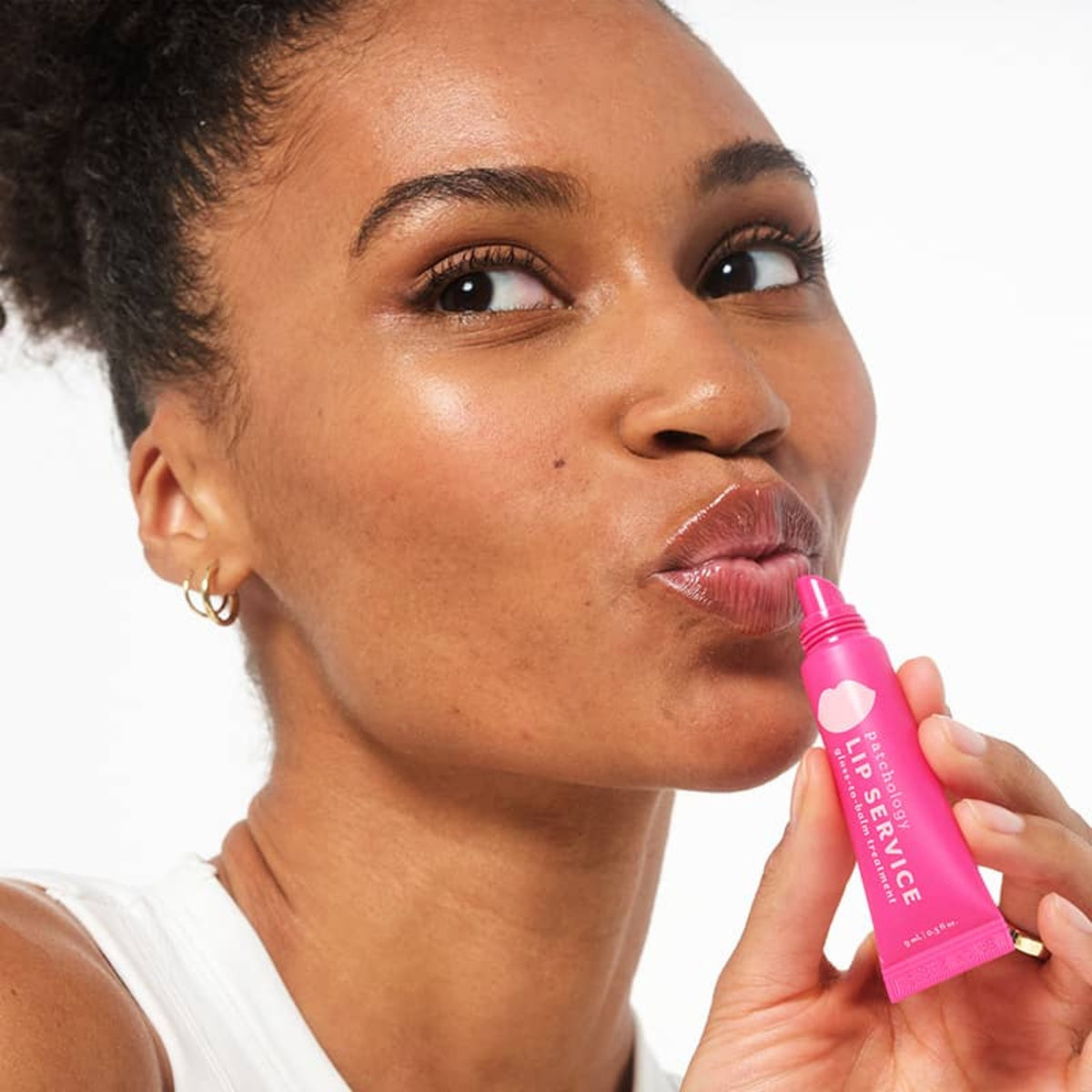 Alternate Image of Lip Service Gloss to Balm Treatment, pink tube and model