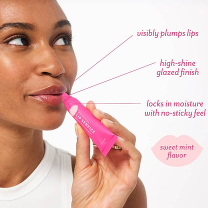 Alternate Image of Lip Service Gloss to Balm Treatment, pink tube and model