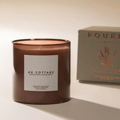 Alternate Image of Au Cottage Candle, soft brown glass candle with white label