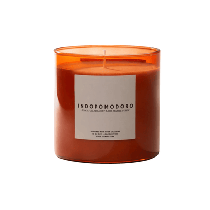 Primary Image of Indopomodoro Candle, red glass vessel with white label