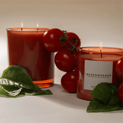 Alternate Image of Indopomodoro Candle, red glass vessel with white label and box