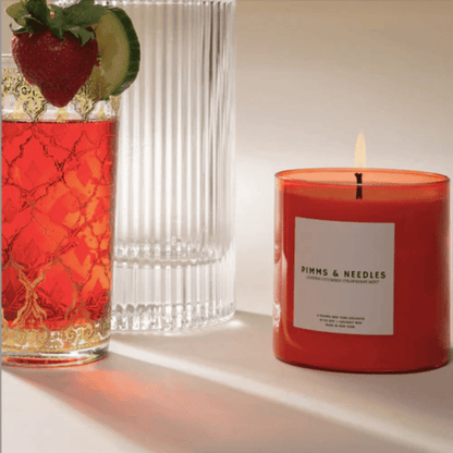 Alternate Image of Pimms & Needles Candle, red candle vessel with white label