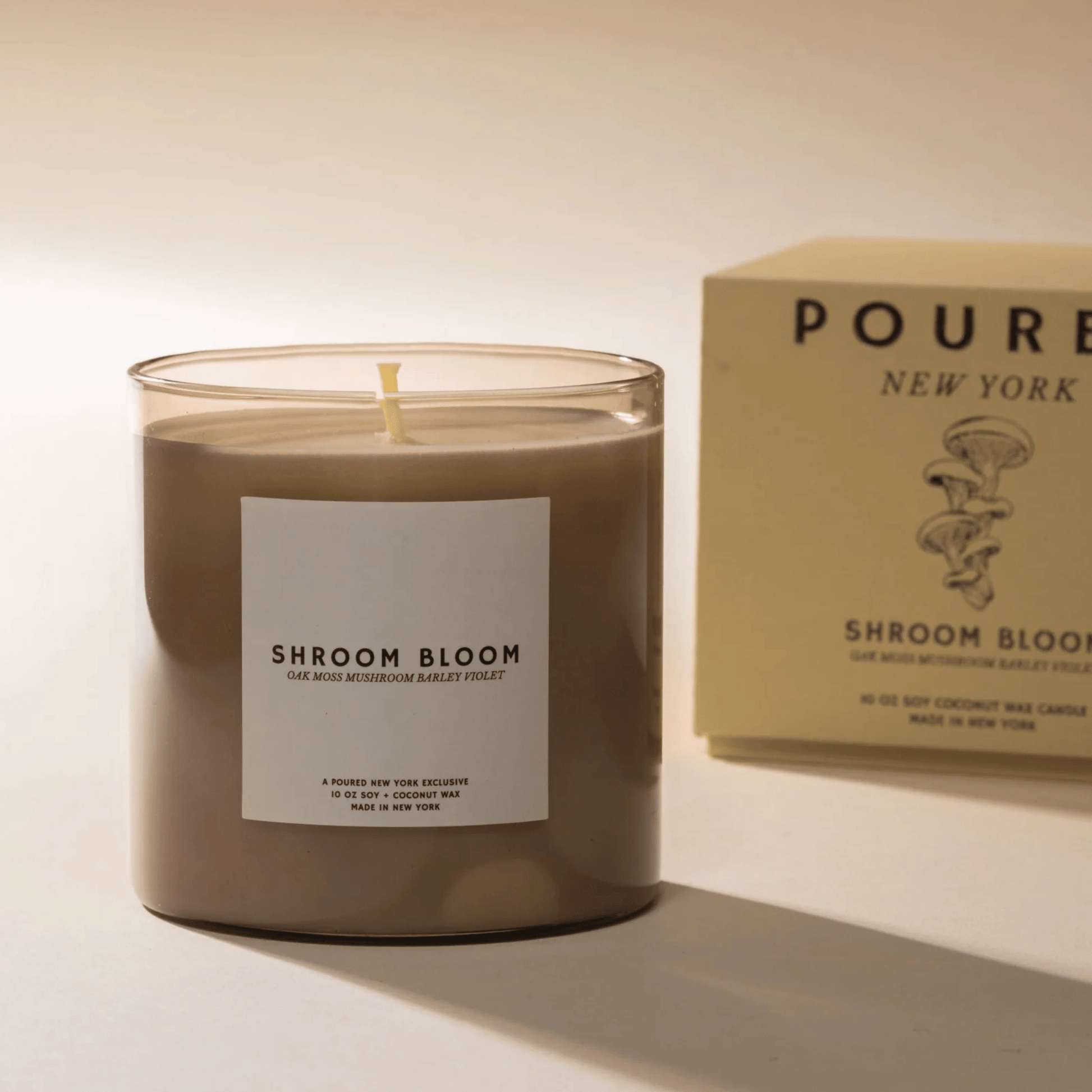 Alternate Image of Shroom Bloom Candle, light brown candle vessel with white label and box