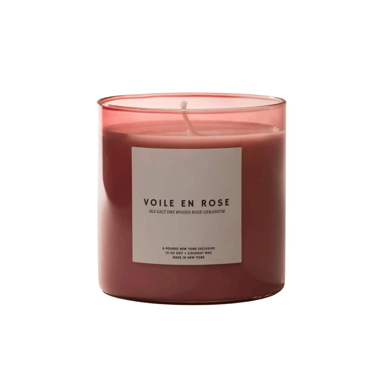Primary Image of Voile en Rose Candle, pink candle vessel with white label