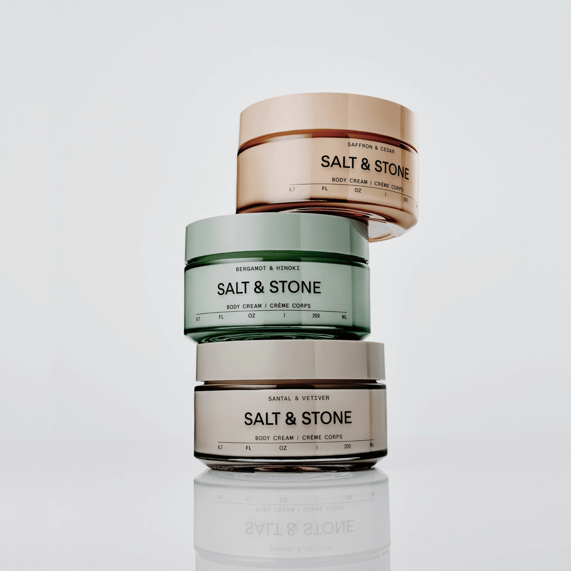 Alternate Image of Salt & Stone Body Cream, stack of 3 round glass jars of body cream
