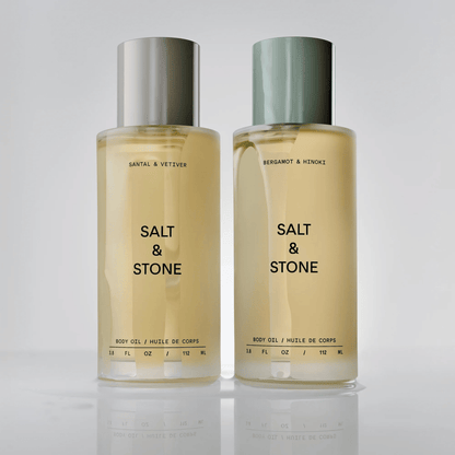 Atlernate Image of Salt & Stone Body Oil, frosted glass body oil bottle