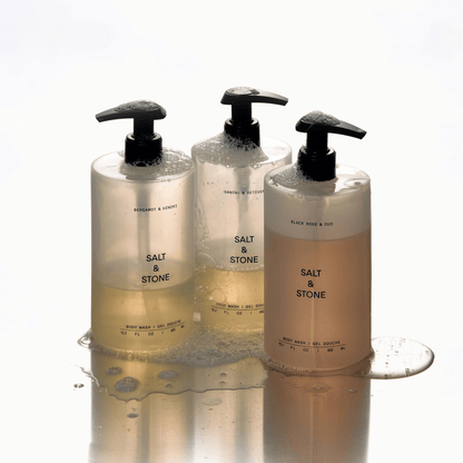 Alternate Image of Salt & Stone Body Wash, trio of round plastic bottles with pump 