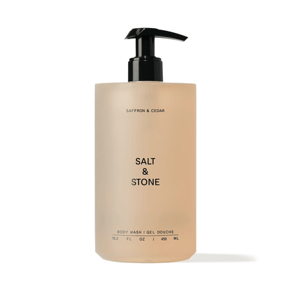 Primary Image of Saffron and Cedar Body Wash, round plastic bottle with pump