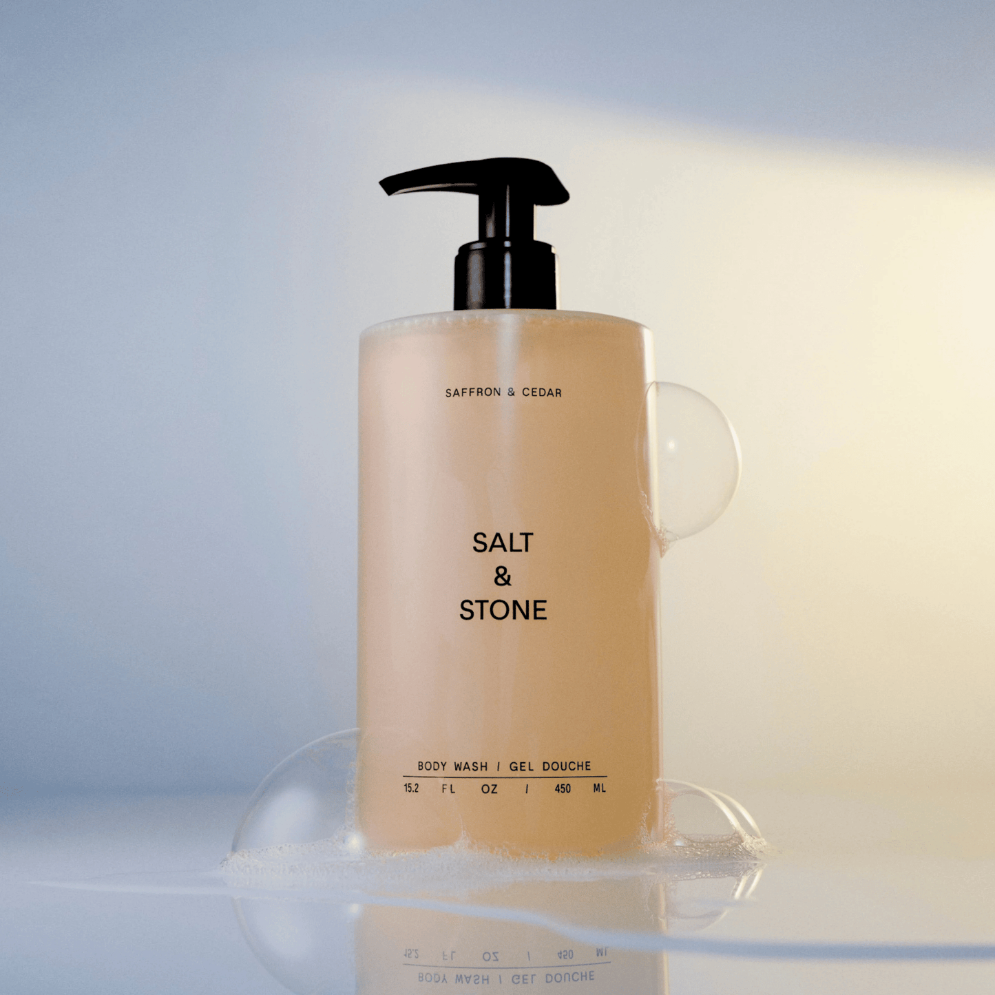 Alternate Image of Saffron and Cedar Body Wash, round plastic bottle with pump