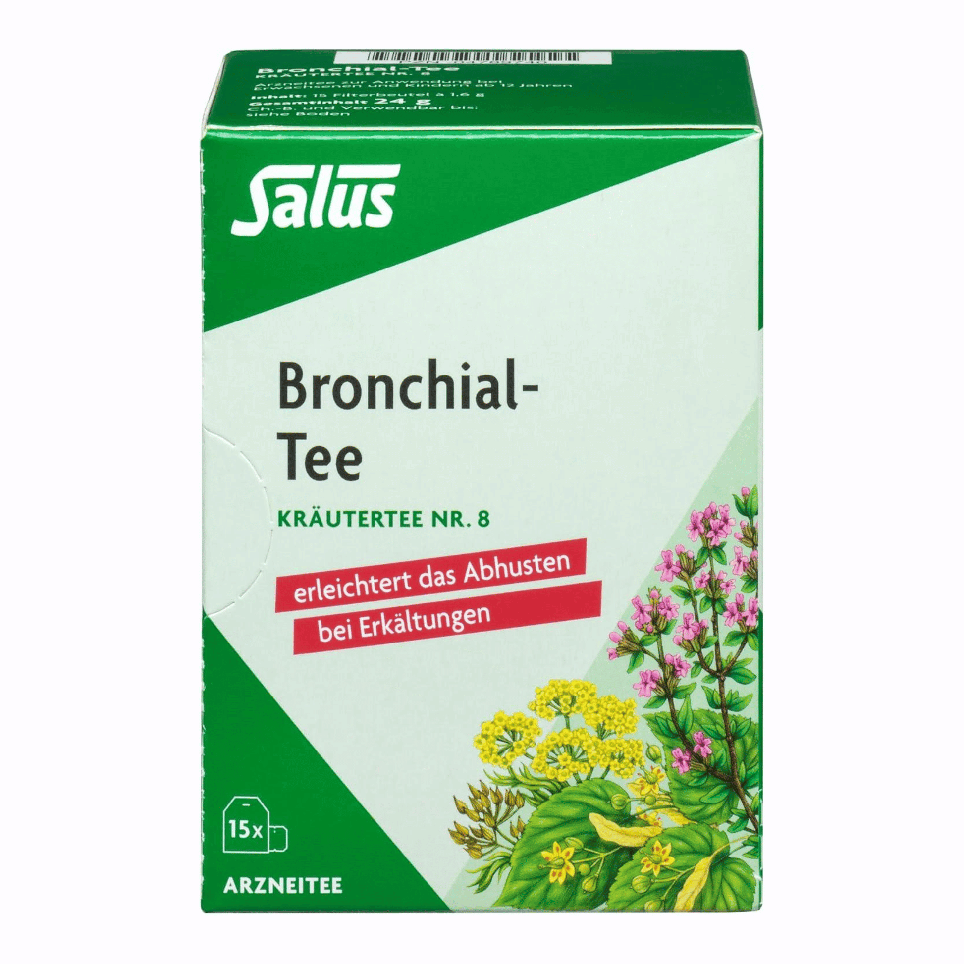 Primary Image of Bronchial-Tee Arzneitee, Kräutertee Nr. 8 Bags, green box with german writing