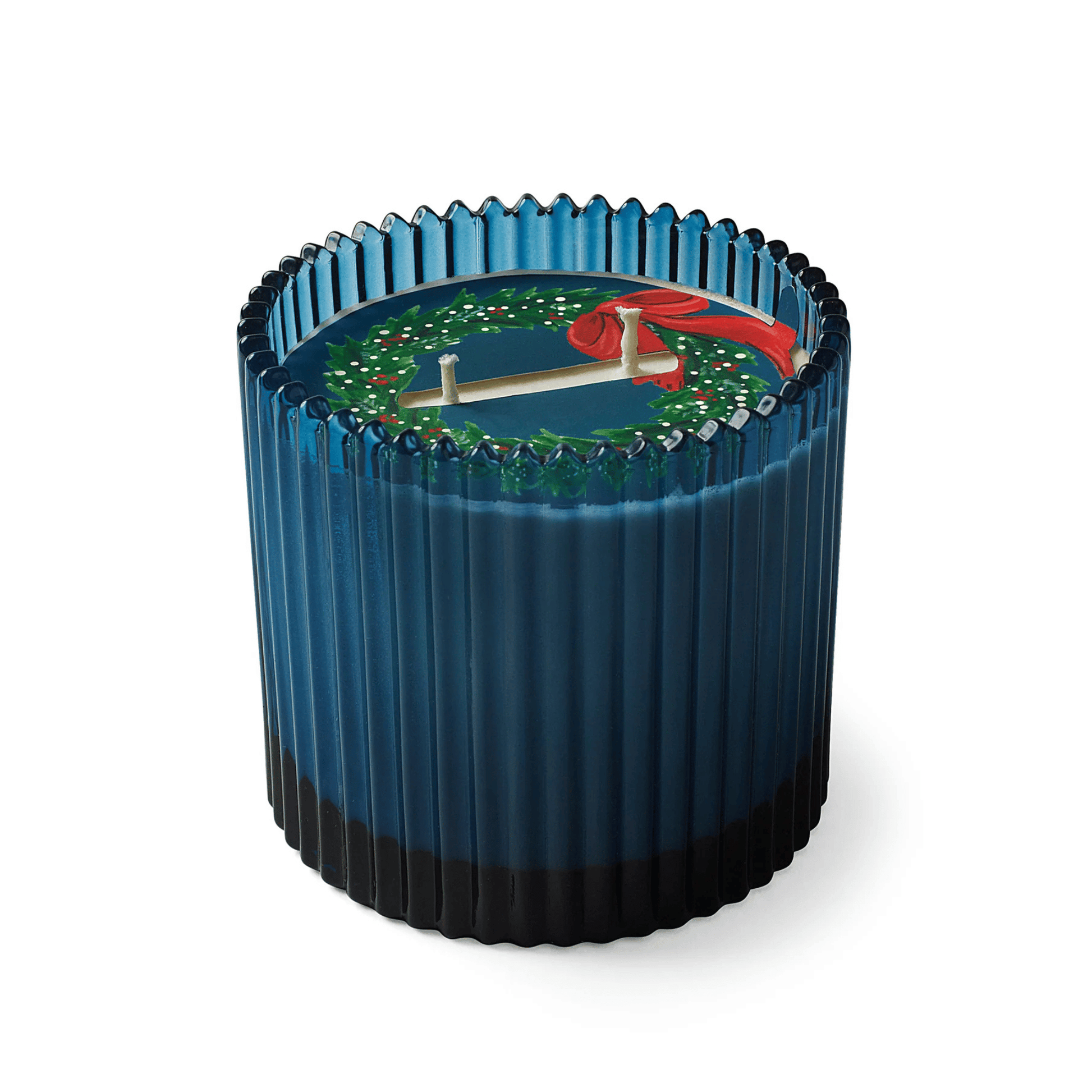 Primary Image of Home for the Holidays Roland Pine Blue Ribbed Candle