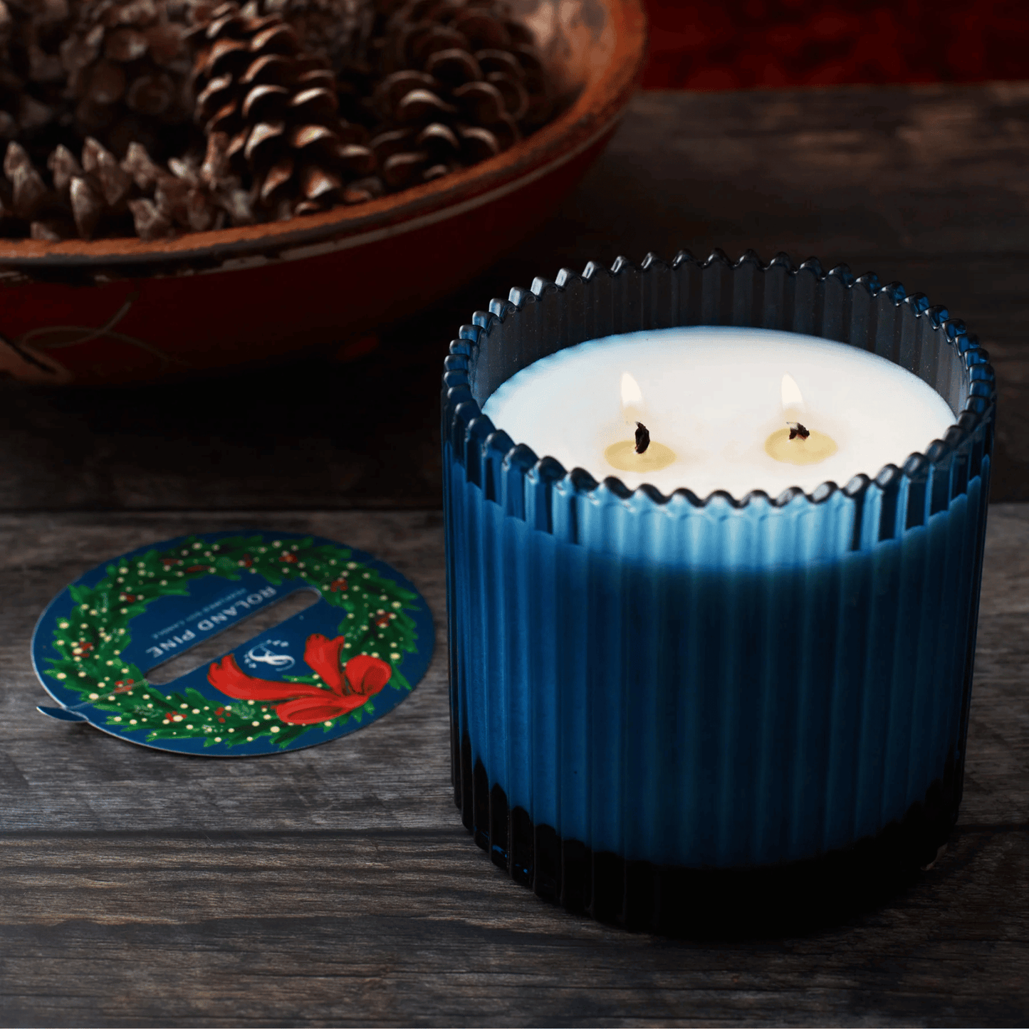 Alternate Image of Home for the Holidays Roland Pine Blue Ribbed Candle
