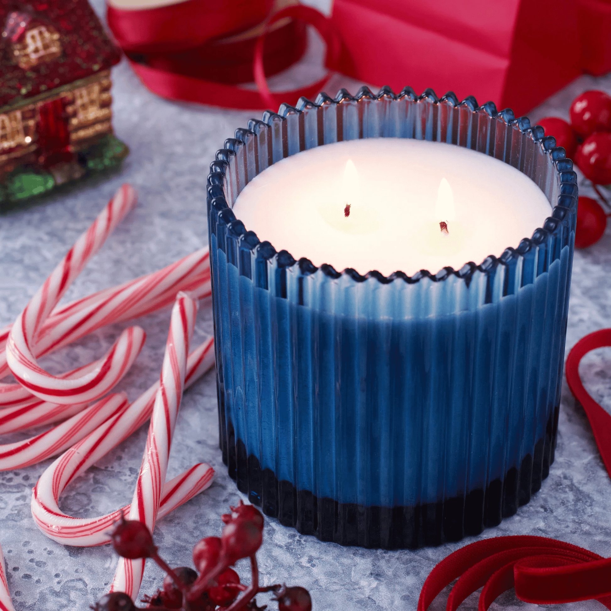 Alternate Image of Home for the Holidays Roland Pine Blue Ribbed Candle