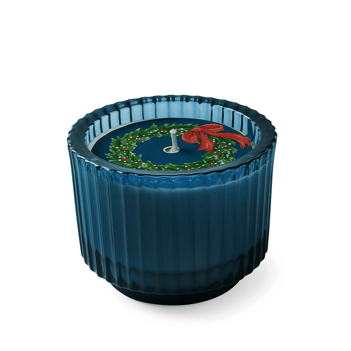 Primary Image of Home for the Holidays Roland Pine Blue Ribbed Candle