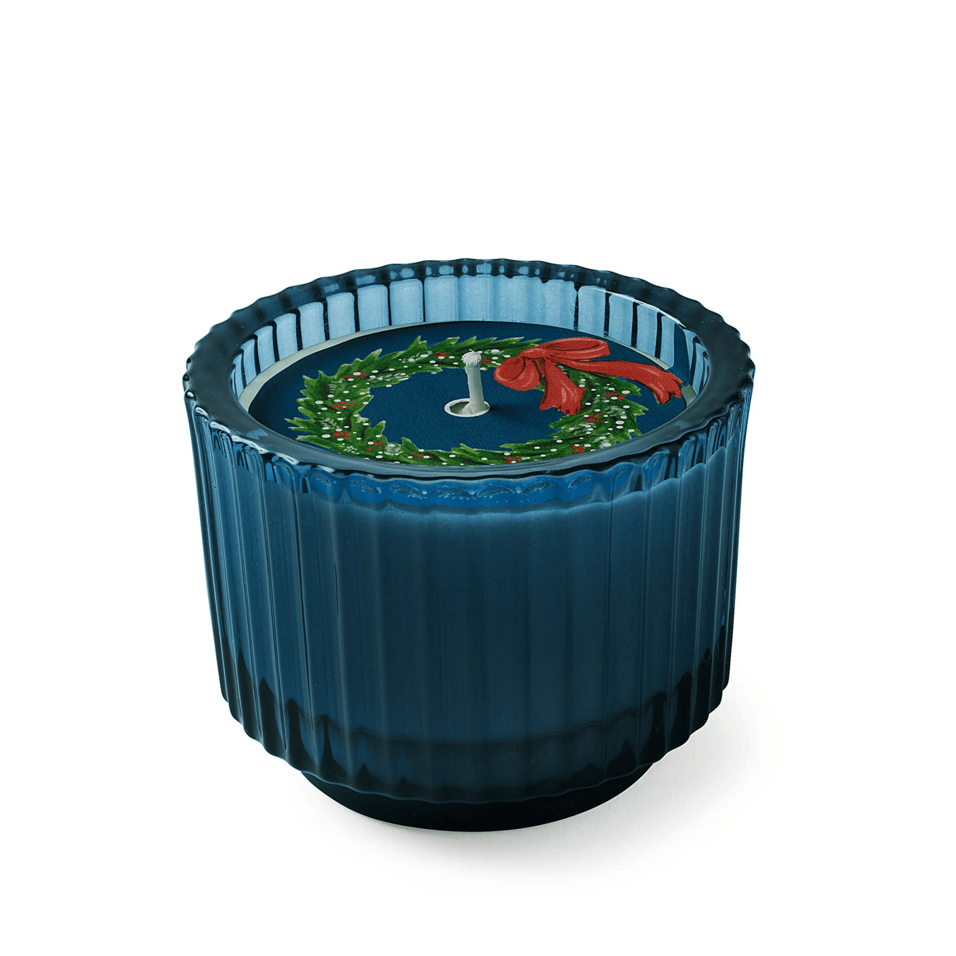 Primary Image of Home for the Holidays Roland Pine Blue Ribbed Candle