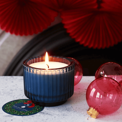 Alternate Image of Home for the Holidays Roland Pine Blue Ribbed Candle