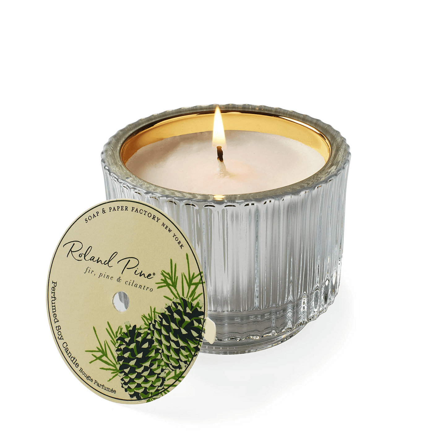 Primary Image of Roland Pine Silver & Gold Single-Wick Ribbed Glass Soy Candle