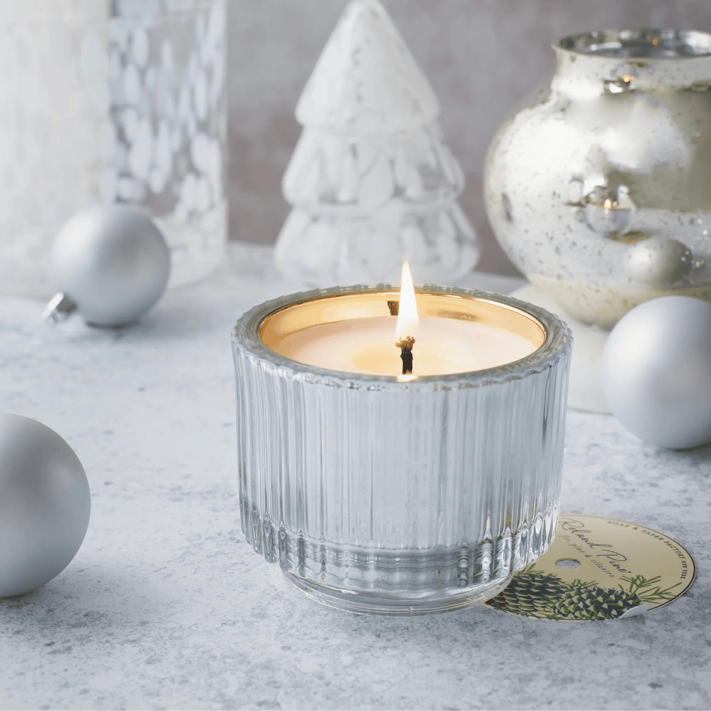 Alternate Image of Roland Pine Silver & Gold Single-Wick Ribbed Glass Soy Candle