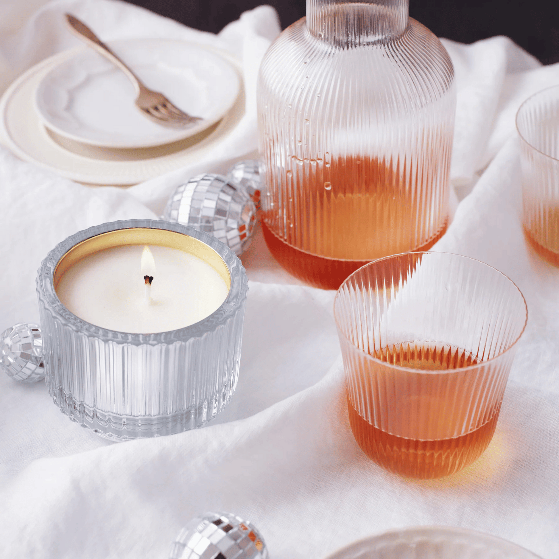 Alternate Image of Roland Pine Silver & Gold Single-Wick Ribbed Glass Soy Candle