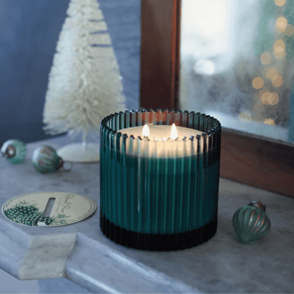 Alternate Image of Roland Pine Ribbed Glass Candle Lg.