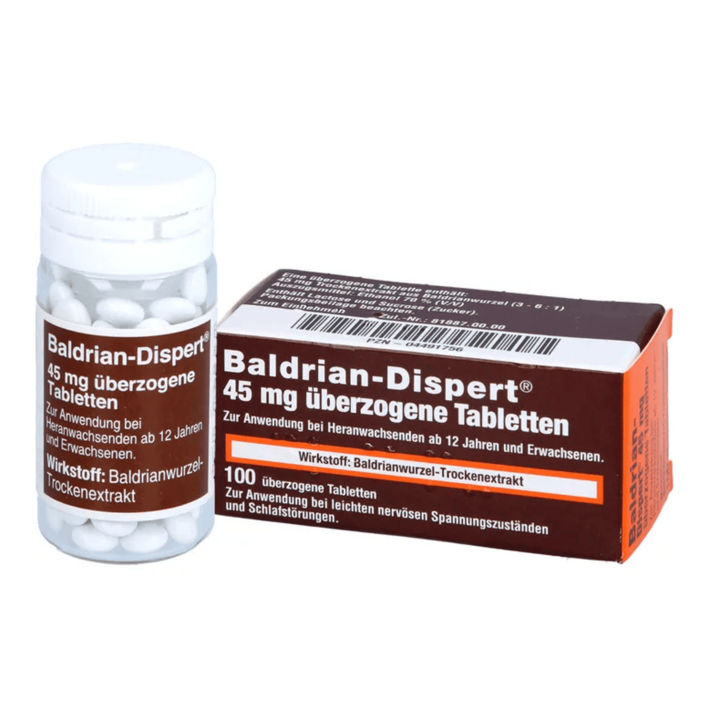 Alternate Image of Baldrian Dispert, brown supplement box and bottle with German writing