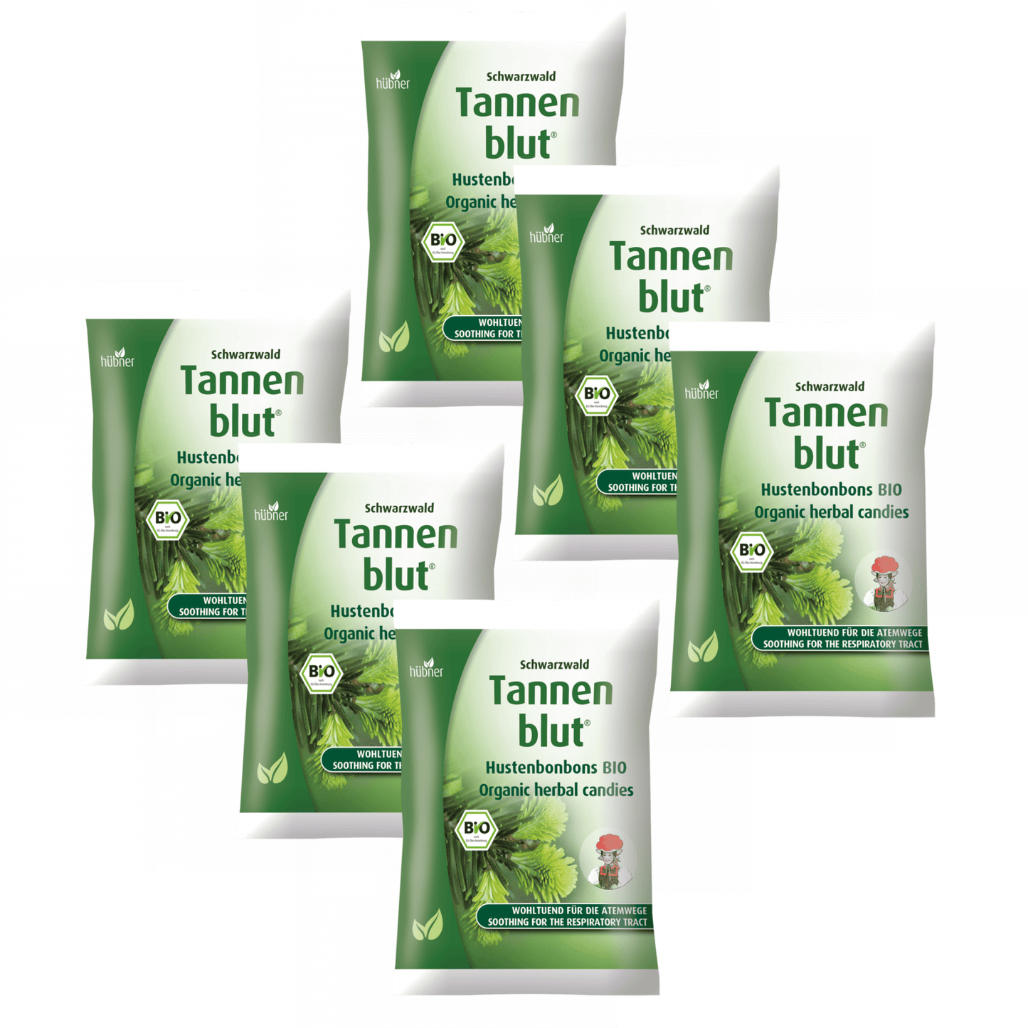 Primary Image of Tannenblut Filled Lozenges 6 Pack, green and white lozenge bags