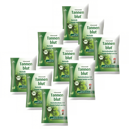 Primary Image of Tannenblut Filled Lozenges 9 Pack, green and white lozenge bags