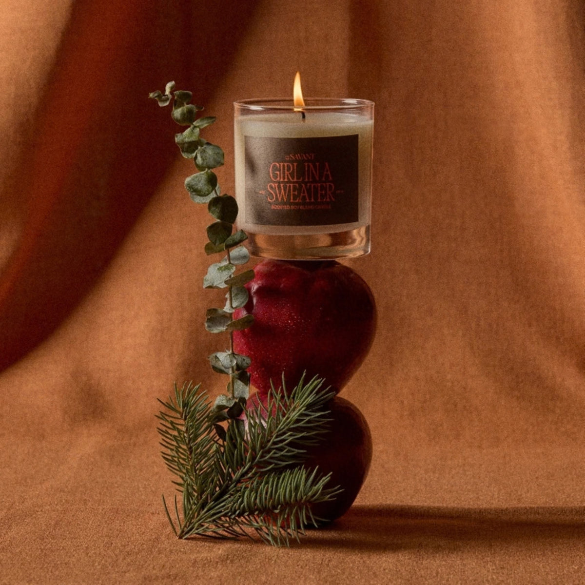 Alternate Image of Girl In A Sweater Candle, candle with red label