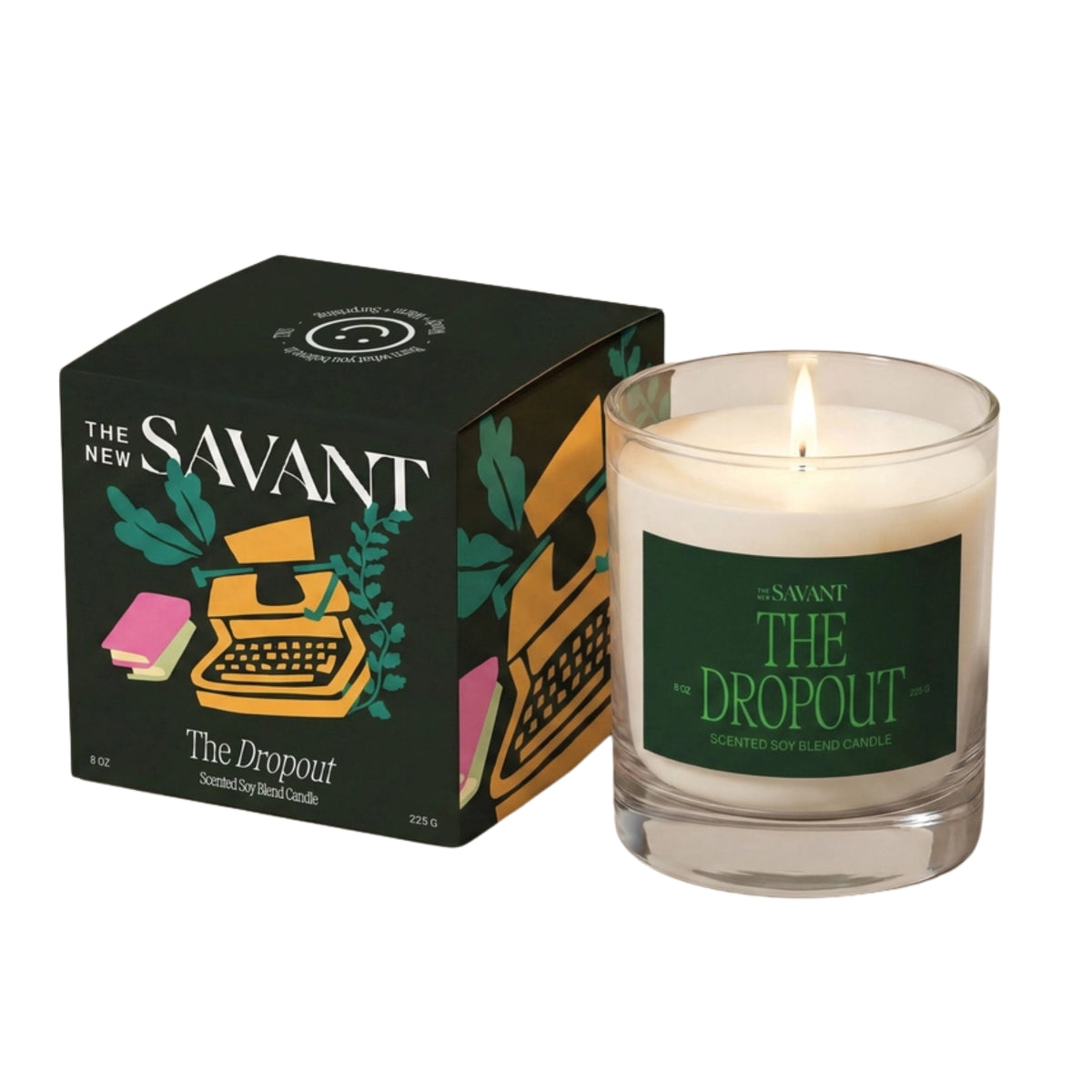 Alternate Image of The Dropout Candle, candle with dark green label