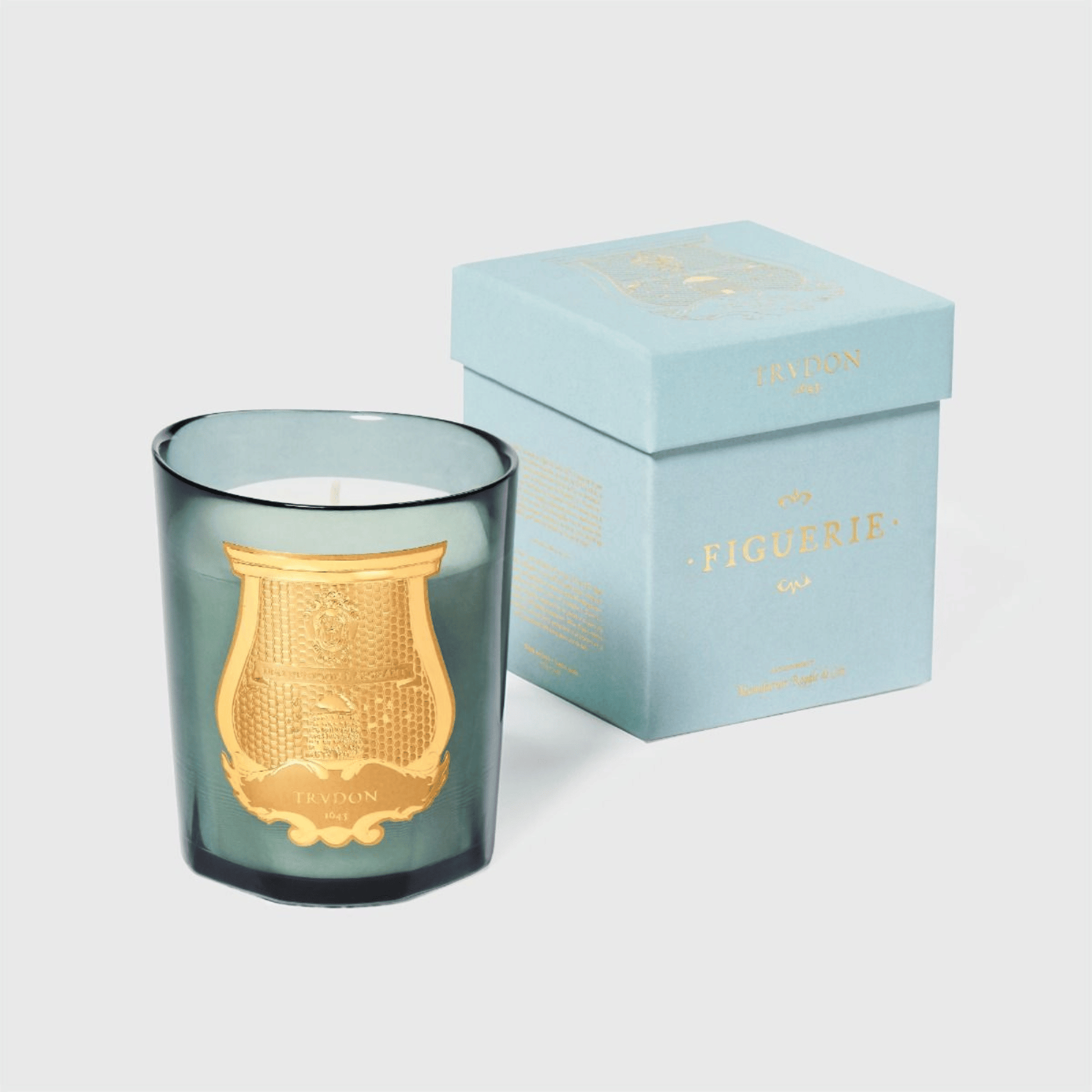 Alternate image of Trudon Figuerie Candle, blue vessel with gold label