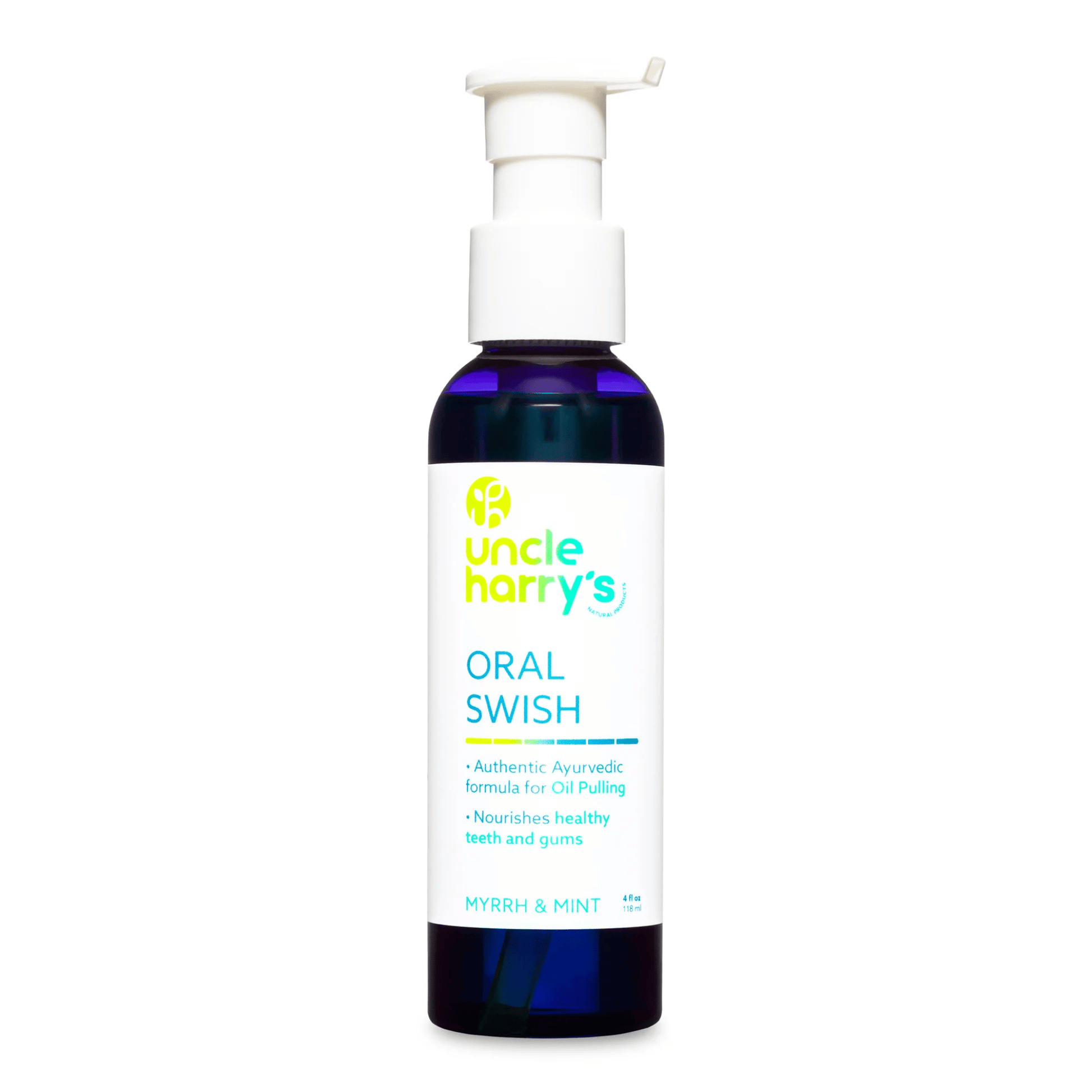 Primary Image of Oral Swish for Teeth + Gums, dark blue bottle with white label and pump top