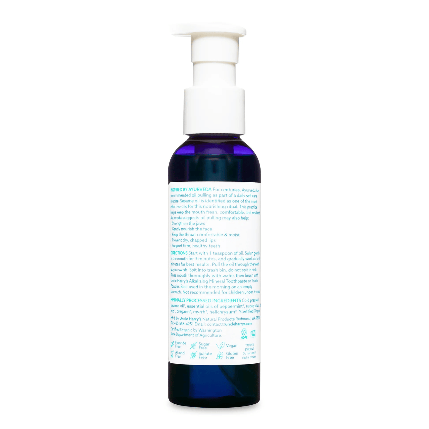 Atlernate Image of Oral Swish for Teeth + Gums, dark blue bottle with white label and pump top