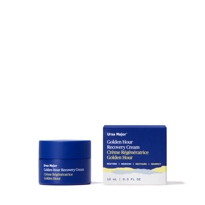 Alternate Image of Golden Hour Recovery Cream Traveler, dark blue skincare jar box