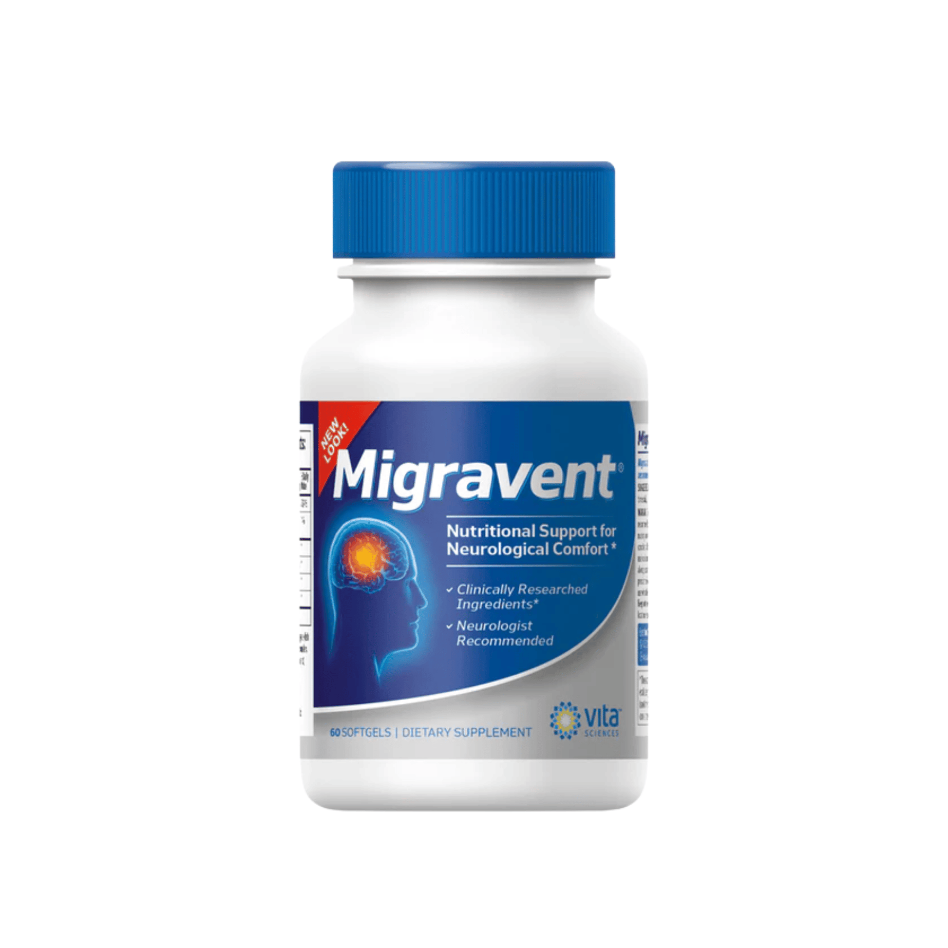 Primary Image of Migravent, blue and white supplement bottle