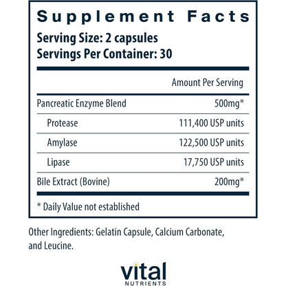 Alternate Image of Vital Nutrients Pancreatin & Ox Bile Extract (60 ct)