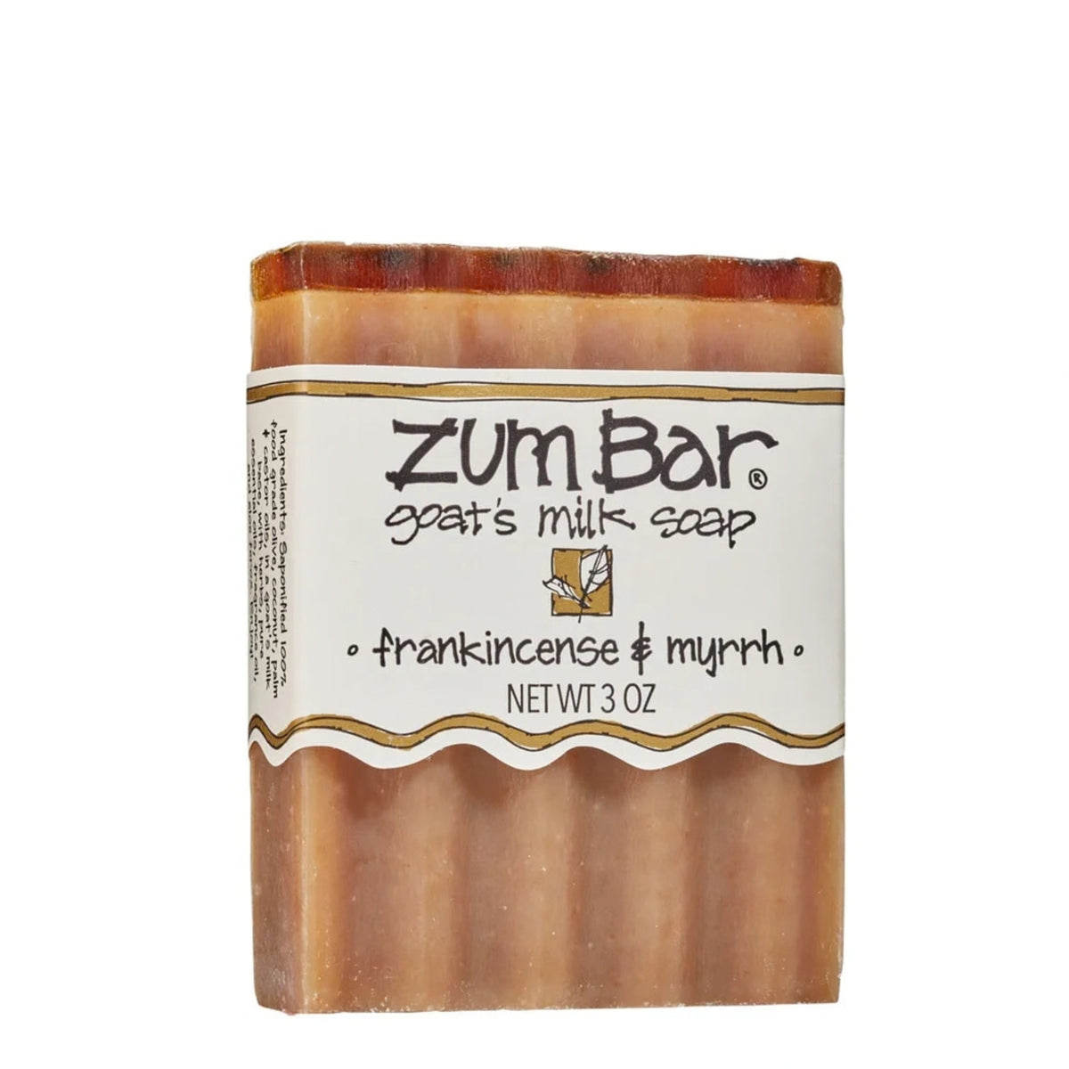 Primary Image of Frankincense & Myrrh Soap, brown bar soap with paper label