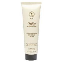 Front view of Taylor of Old Bond Street Sandalwood Shaving Cream Tube showcasing its white tube and black cap