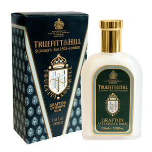 Front view of Truefitt & Hill Grafton Aftershave Balm showcasing the boxed 3.38 fl oz bottle on a white background