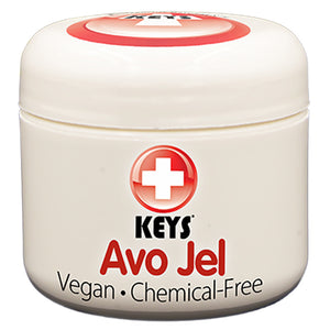 Front view of Keys Avo Jel showcasing its vegan, chemical-free label on a white background
