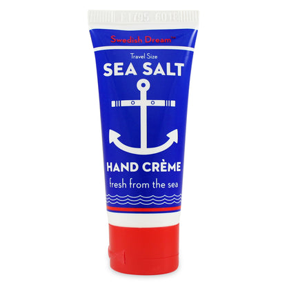 Front view of Sea Salt Hand Creme - Travel Size showcasing blue tube with anchor graphic on white background
