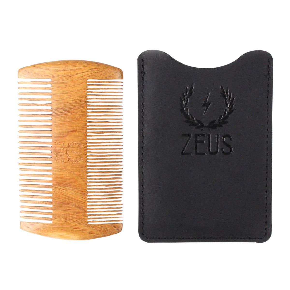 Primary image of Zeus Organic Sandalwood Double-Sided Beard Comb with Leather Sheath 4 inches Comb