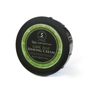 Angled view of Lime Zest Shaving Cream Bowl showcasing its green label against a white background