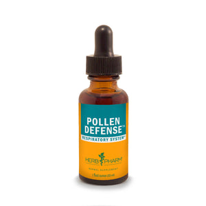 Front view of Herb Pharm Pollen Defense Compound bottle showcasing its dropper and respiratory system label on a white background