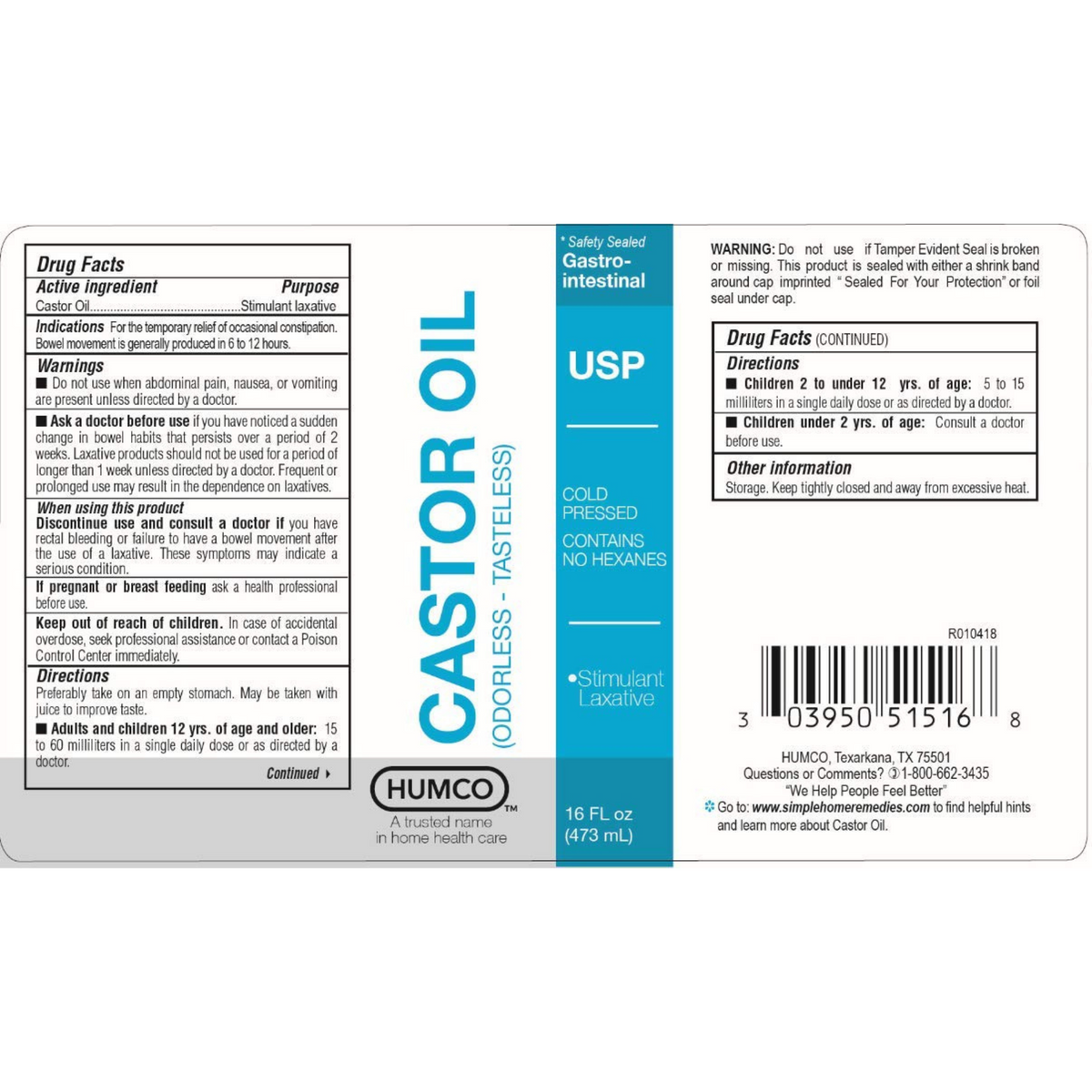 Humco Castor Oil Regular (4 fl oz) #10085108