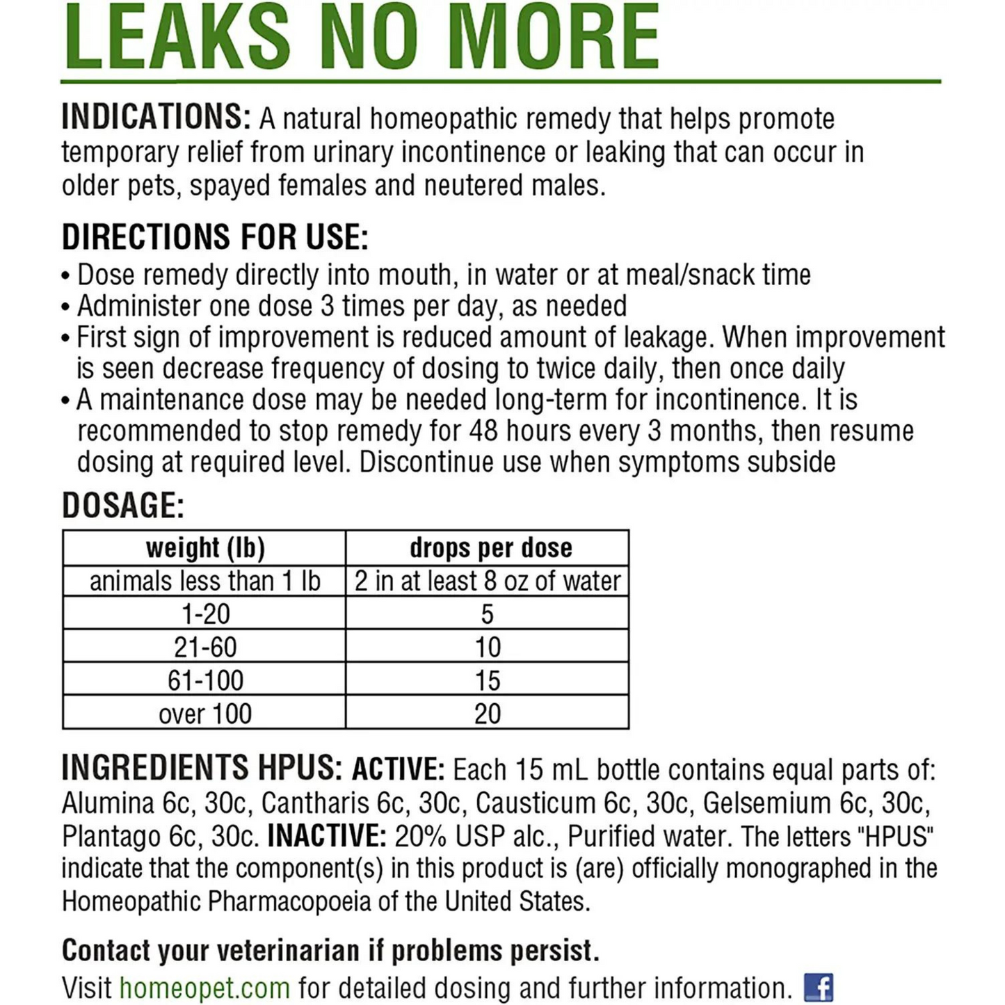 HomeoPet Leaks No More (15 ml) #5116