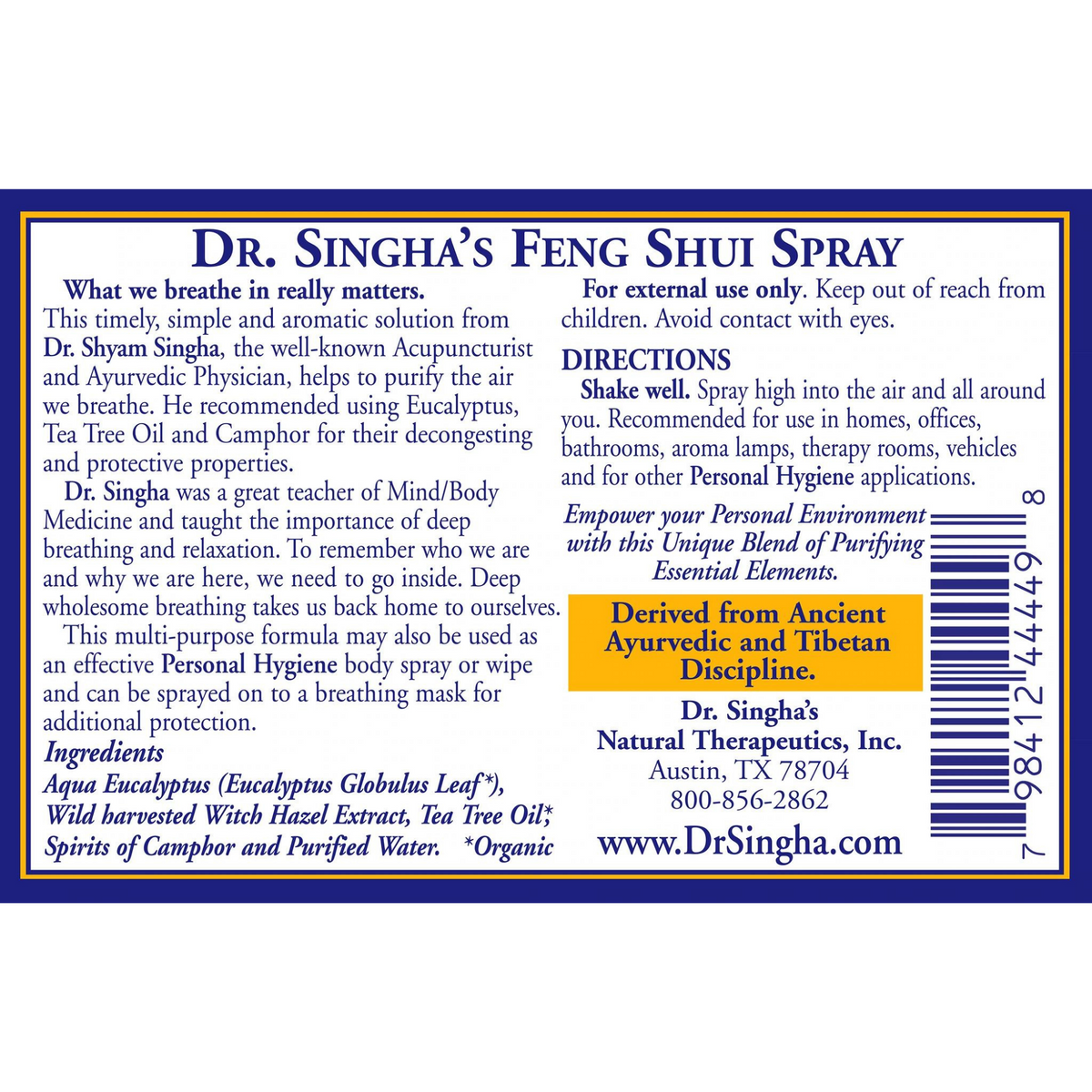 Dr. Singha's Feng Shui Spray (6 fl oz) #16532