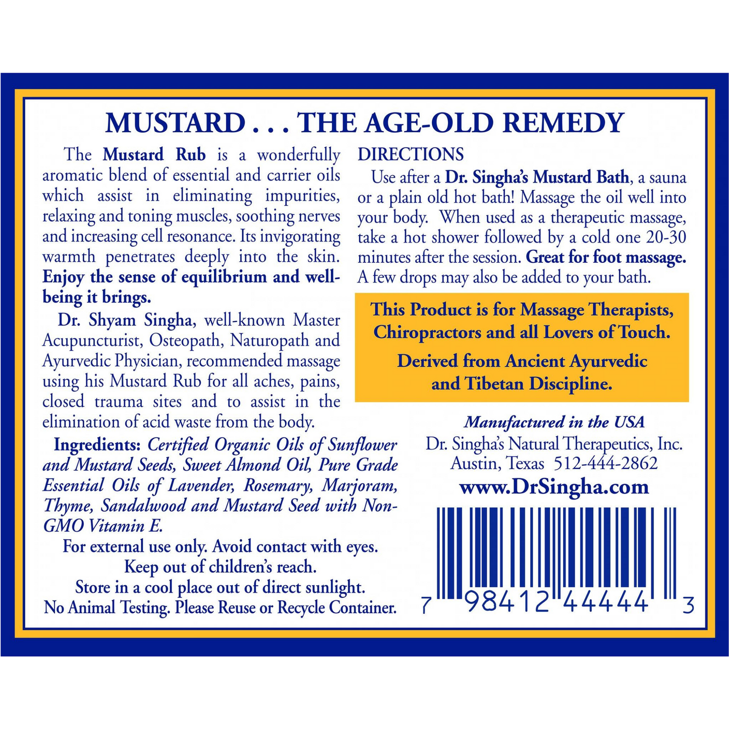 Dr. Singha's Mustard Rub (4 fl oz) #16531