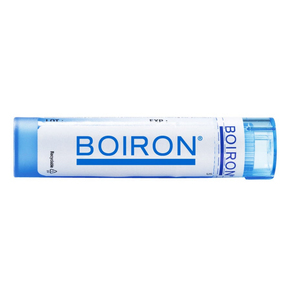 Side view of Boiron Aethusa Cynapium 6C tube showcasing blue and white packaging on a white background